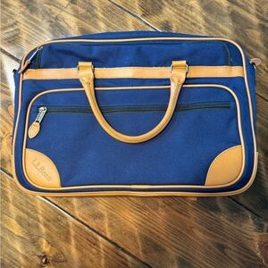 L.L. Bean Vintage Navy Canvas laptop messenger bag case tote w/shoulder strap